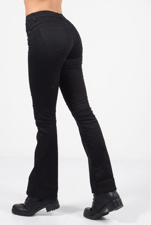 Μεσοκάβαλο τζιν παντελόνι bootcut με τσέπες και φερμουάρ Μαύρο