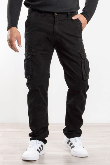 Ανδρικό Παντελόνι Cargo Ίσια Γραμμή Μαύρο