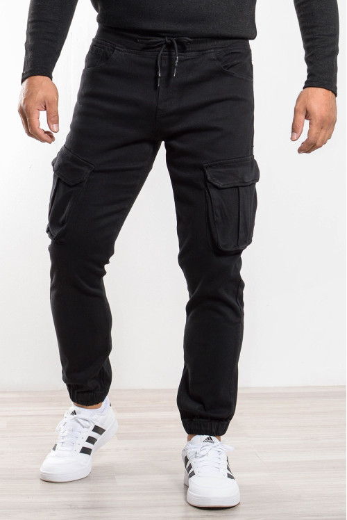 Ανδρικό Παντελόνι Cargo με Λάστιχο Μαύρο
