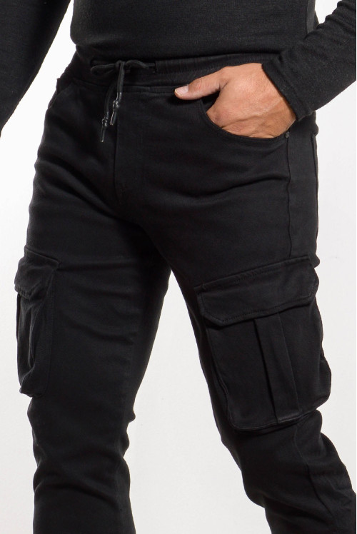 Ανδρικό Παντελόνι Cargo με Λάστιχο Μαύρο