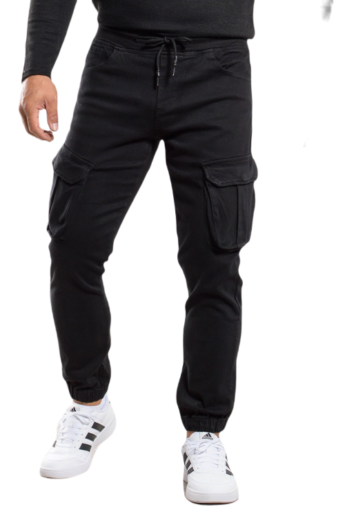 Ανδρικό Παντελόνι Cargo με Λάστιχο Μαύρο